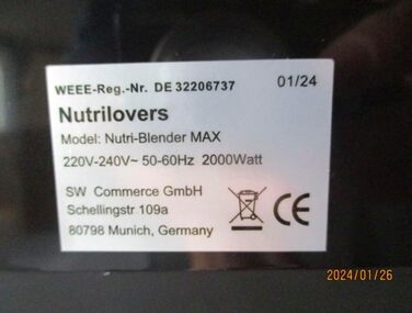 Потужний блендер NUTRI-BLENDER MAX 2000Вт, стаціонарний міксер для смузі, професійний блендер, 2 л Tritan, BPA Free, 9 швидкостей, цифровий таймер, книга рецептів