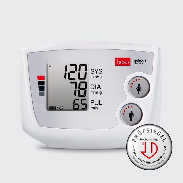 Тонометр Boso Medicus Family з 2 пам'ятними місцями, великим дисплеєм та визначенням аритмії – універсальна манжета (22–42см)