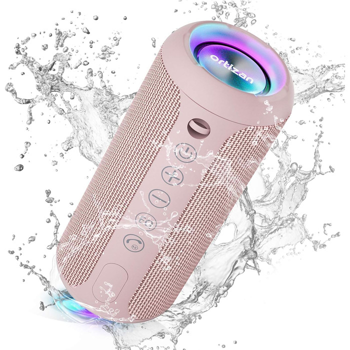 Портативна Bluetooth колонка Ortizan з RGB підсвіткою, водонепроникність IPX7, 30 годин роботи, баси Boost, TWS, AUX, TF картка, мікрофон (РОЖЕВА)