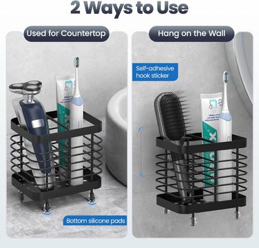 Підставка для зубних щіток Luxspire, електрична, з нержавіючої сталі, настінна без свердління, чорна, 2 слоти