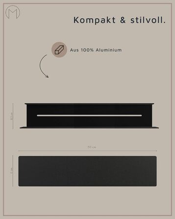 Душова полиця Metallbude SHEA чорна, без свердління, метал, 50x11x8,5 см, стійка до подряпин і ударів