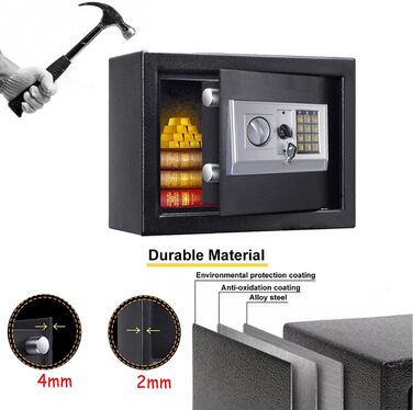 Сейф для ключів Tresor з ключовим та кодовим замком, 31x20x20 см, вологостійкий, для дому, офісу, готелю, чорний