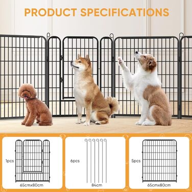 Кінець для цуценят, ігровий майданчик, вольєр для цуценят з дверцятами та засувом, огорожа для тварин, загородження для собак, вольєр для кроликів, металеві з'єднання, 65 x 80 см (8 секцій)