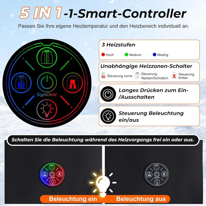 Обогреваемый жилет Smartes с управлением через APP | 8-зонный обогреватель для лыж и кемпинга | Аккумулятор 20000mAh 7.4V | 3 температурных режима | Ветро- и водонепроницаемый | Можно стирать в машинке, мужской/женский жилет L