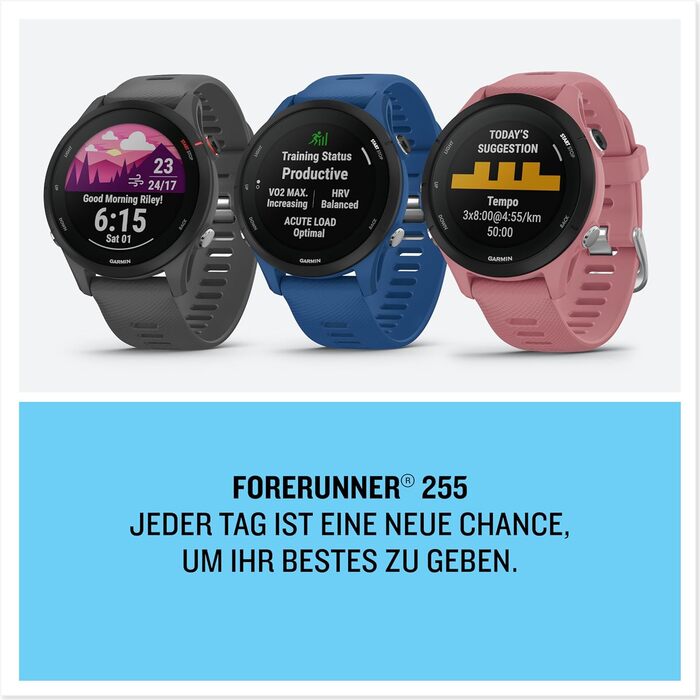 Garmin Forerunner 255 – GPS-годинник для бігу з індивідуальними планами тренувань, функціями для бігу та детальною аналітикою. 1.3' дисплей, до 14 днів роботи від акумулятора, водонепроникний (Non-Music, 46 мм, Темно-синій)