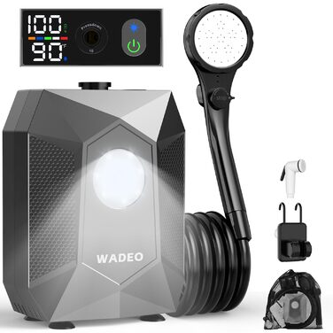 Портативна душова система WADEO для кемпінгу з акумулятором 6000 mAh, LED-підсвічуванням та IPX8 водонепроникністю, 5 режимів тиску. Комплект для відпочинку на природі, подорожей та догляду за тваринами.