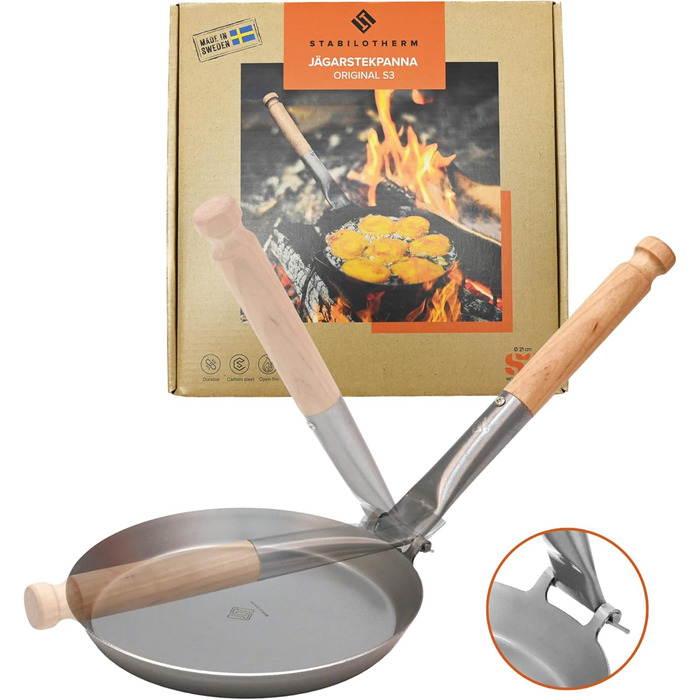 Stabilotherm Jägerpfanne with wooden folding handle | for outdoor cooking & frying over an open fire or grill