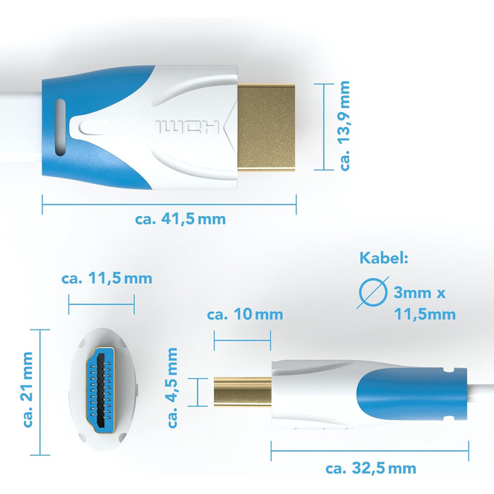 Плоский HDMI 2.0 кабель JAMEGA 5m, білий | 4K@60Hz, Ultra HD, HDR, Ethernet | Підтримка HDMI 2.0a/b, 2.0, 1.4a