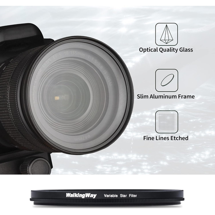 Зоряний фільтр 6-пелюстковий, 77 мм, регульований, зірка, оптичне скло, для фотографії