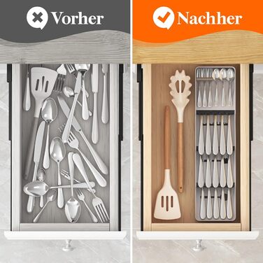 Органайзер для столових приборів Lifewit в шухляду, 4 відділення, 40 см, сірий (2 шт.)