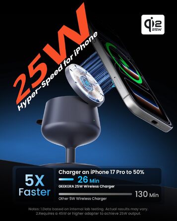 Бездротова зарядна станція 3-в-1 GEEKERA Qi2.2 25W для Apple: MagSafe зарядний пристрій для iPhone 17/16/12, Apple Watch та AirPods, адаптер GaN 45W, Phantom Grey