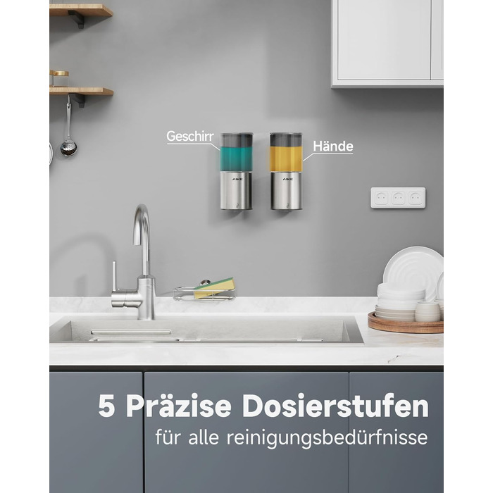 Автоматичний дозатор мила AIKE для рідкої мила, настінний, для кухні та ванної кімнати, IPX7, вологостійкий, 400 мл, з нержавіючою сталлю, шліфована