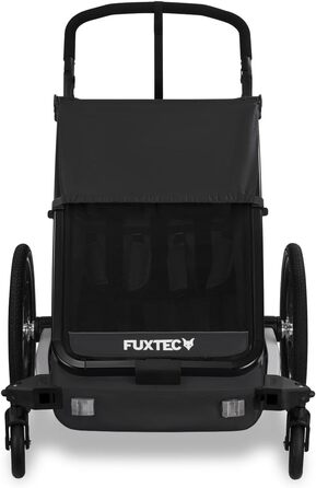 Фукстек Причіп для велосипеда Sportfux на 2 місця, чорний, з багажником, відбивачами, регульованою ручкою, захистом від дощу та сонця, складний