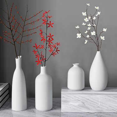 Ceramic Vase Set for Pampas Grass - 2pcs White, Modern Donut Design, Large & Medium - Home Decor for Tables, Shelves, Mantels, Living Room, Bedroom, Office, Wedding, Party, Gift
