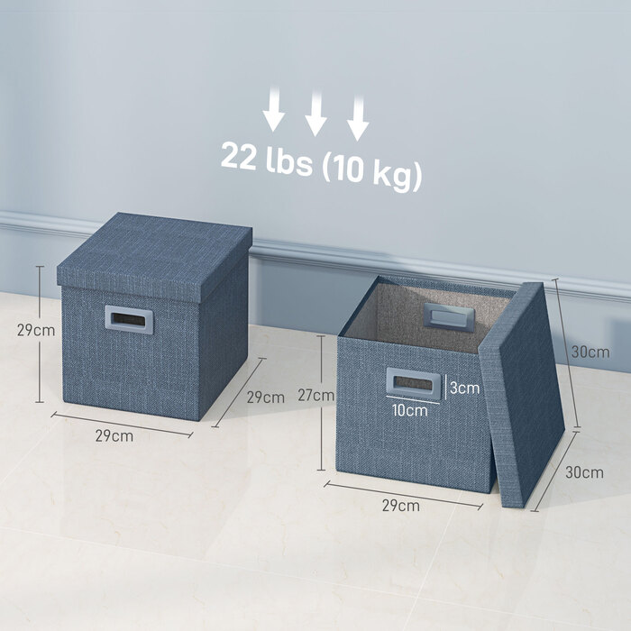 HOMCOM Storage Boxes 3-Piece Set, Stackable Storage Cubes, Foldable Storage Box for Living Room, Bedroom, 30 x 30 x 29 cm, Blue | Aosom