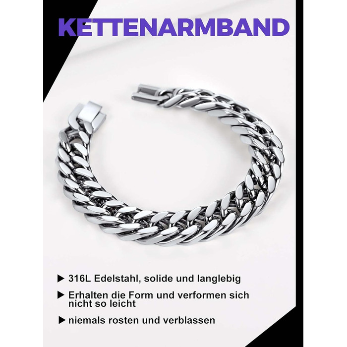 Чоловічий браслет Richsteel з нержавіючої сталі сріблястого/золотого/чорного кольору, ширина 12 мм, довжина 21 см, кубинський ланцюг, для подарунка