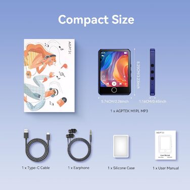 MP3 плеєр GPTEK з Bluetooth 5.3, 2.8