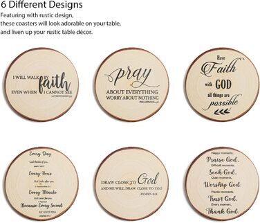 Hoomey Drink Coasters with Bible Verses, 6 Pack - Absorbent Drink Coasters with Holder, Ceramic Coasters with Cork Back for Table Protection, Christian Coasters, Christian