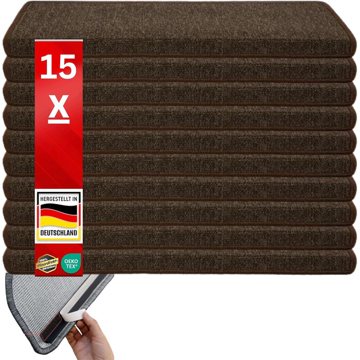 Сходинкові килимки Casa Pura London, 15 шт., 11 кольорів, антиковзаючі, міцна фіксація, кутова рейка, темно-коричневий