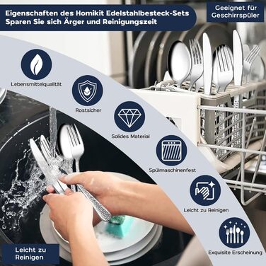Набір столових приборів Homikit (30 предметів) з нержавіючої сталі для 6 осіб, з круглими ручками, придатний для миття в посудомийній машині