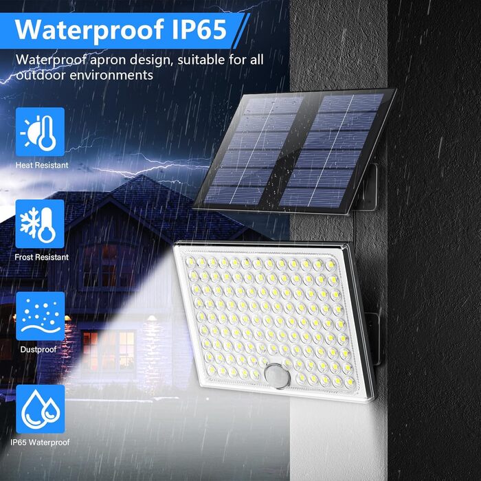 Solar Lights for Outdoors, Solar Light with Motion Sensor, 113 LED Solar Spotlight IP65 Waterproof Solar Split Wall Light with 5m Cable for Garage, Garden, Yard, Steps, Doorways, Lawn - 2 Pack