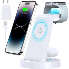 Зарядний станція 3 в 1 для iPhone з бездротовою зарядкою - сумісна з iPhone 16, 15, 14, 13, 12, 11, X, Pro, Max та Apple Watch, AirPods. 18W адаптер в комплекті.