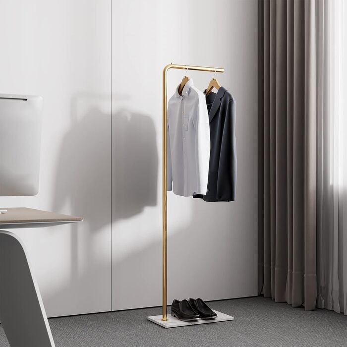 Metal Clothes Rack - 150cm Modern Clothes Stand for Clothing, Bags, Shoes, Coat Rack for Entryway, Living Room, Bedroom, Office (Gold)