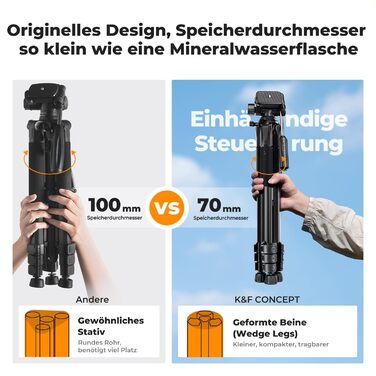 Штатив K&F Concept S255A3+BV01: Легкий штатив з сумкою, для камери/DSLR/відеокамери, з підтримкою смартфонів та планшетів (172 см)