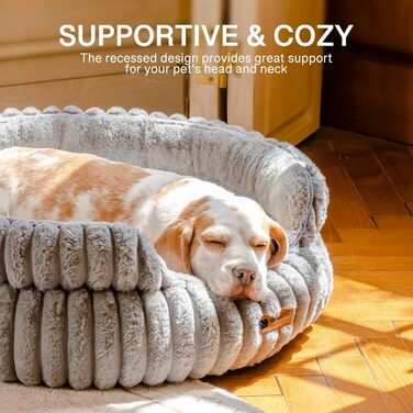 М'яке кругле ліжко для котів та собак MWOOFUN, сірий колір, розмір L, зручне та миється