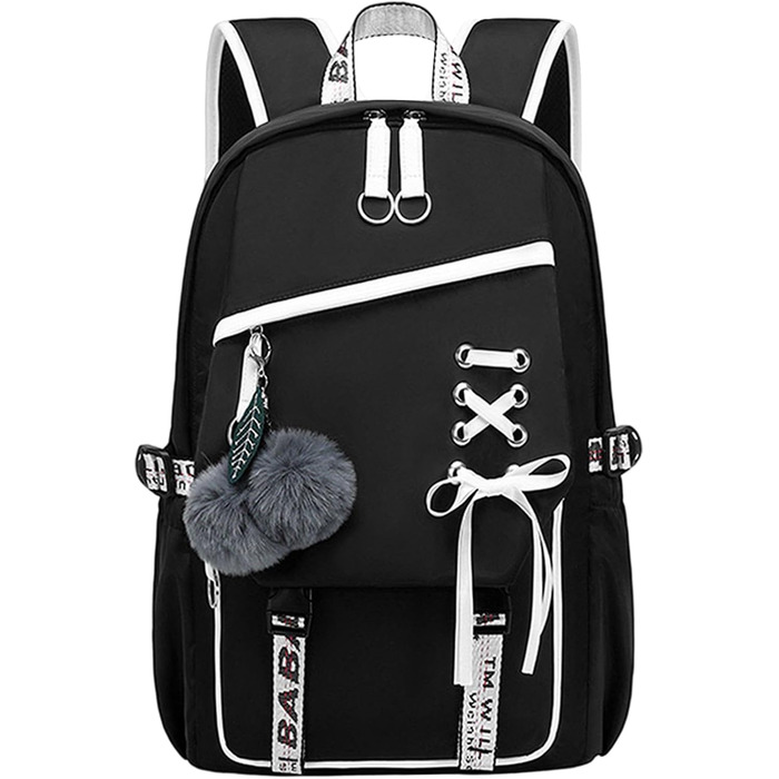 Шкільний рюкзак для дівчаток, водонепроникний, з брелоком, для 3-6 класів, чорний