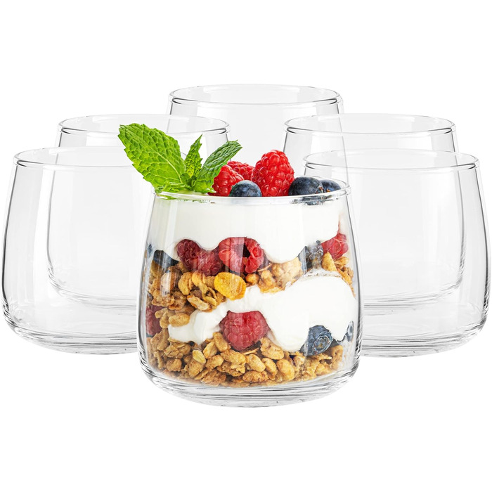 TREND FOR HOME Dessert Glasses Emma Large 475 ml, Round Glasses Set of 6, Gin Tumbler Dessert Bowls Glass, Restaurants and Parties, Dishwasher and Microwave Safe