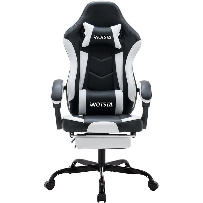 Ігрове крісло Gaming Chair з підставкою для ніг та ергономічною підтримкою попереку, регульована спинка 90-135°, офісний стілець (Blackwhite)