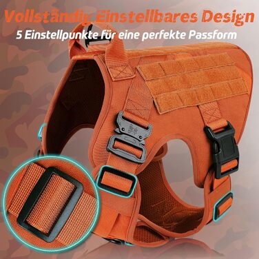 Нагрудник для собак Rabbitgoo великих порід, без натягу, тактичний з MOLLE, металеві пряжки, дихаючий, військовий, регульований, з підкладкою, L (1 шт), помаранчевий