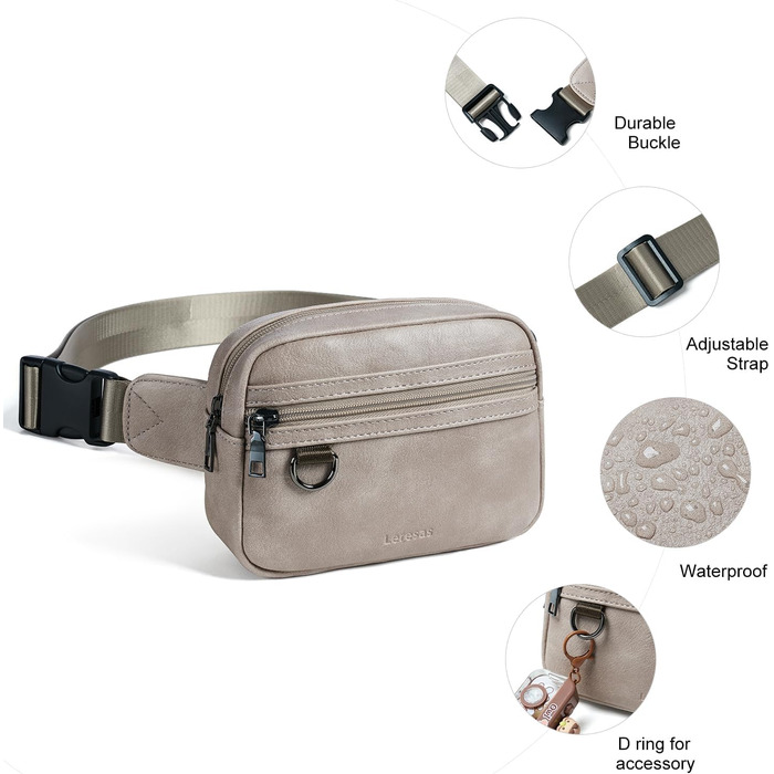 Сумка на пояс для жінок та чоловіків, 2 л, веганська шкіра, коричнева, 8 дюймів, модна, для подорожей, хайкінгу, бігу.