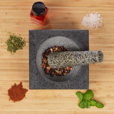 Ступка гранітна Relaxdays з товкачиком, 500 мл, для спецій та трав, полірована, темно-сіра (14,5x14,5 см)