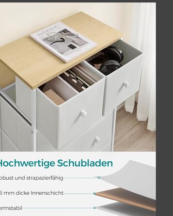 SONGMICS Chest of Drawers, Storage Cabinet, 5 Fabric Drawers, for Entryway, Living Room, White-Oak Finish LTS514W57