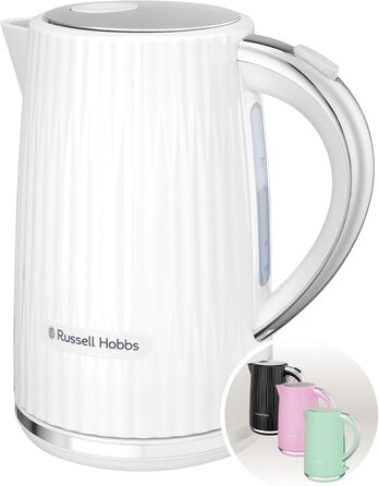 Russell Hobbs Kettle [1.7L 2400W] Eden White, Stainless Steel Accents (removable scale filter, lid opening with push button, water level indicator, illuminated switch, BPA free) Teapot 27360-70
