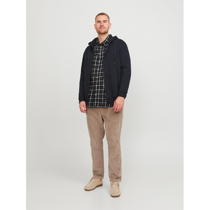 Чоловіча однотонна толстовка з капюшоном на блискавці Jack & Jones Zip Hoodie, чорна, розмір 4XL
