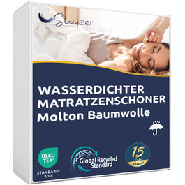 Waterproof Mattress Protector 90x200 Molton 100% Cotton, Mattress Cover with Wet Protection, Breathable, Latest Version of Bed Pad with Wet Protection - Made in EU