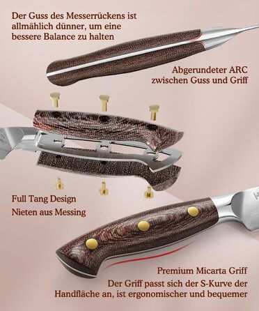 HEZHEN ніж кухарський 21 см дамаск 67 шарів, професійний ніж для кухні з дерев'яною піхвою, міцний ніж з ручкою Micarta