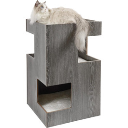 Преміум будиночок для котів з дерева, замок-вежа з ліжками, 50x50x80 см, антрацит