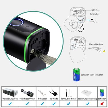 Розумний електронний дверний циліндр AVATTO 70мм з відбитком пальця, Bluetooth, 2 ключі, IC-карта, керування через додаток Smart Life/Tuya