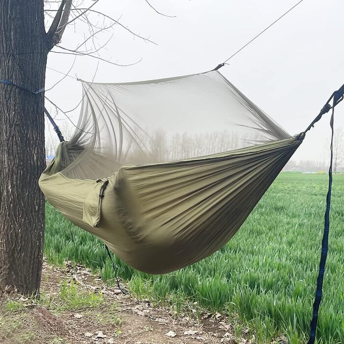 Гамак з москітною сіткою та тентом 300 кг, кемпінговий гамак-намет, ремені для кріплення, набір для біваку, ультралегкий 275x140 см