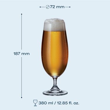 Набір келихів для пива Crystal Bohemia Biergläser 6 шт, 380 мл - кришталеві келихи для пива, міцні, стійкі до подряпин, для подарунка
