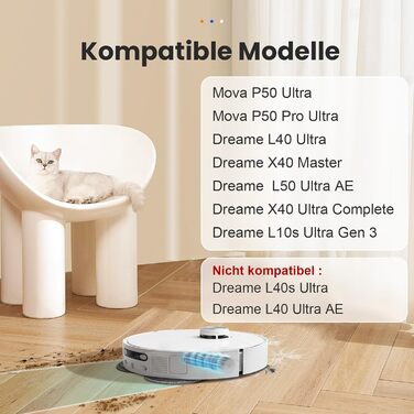 Комплект аксесуарів TriCut для роботів-пилососів Dreame L10s Ultra Gen 3 / L50 Ultra / X40 Ultra / L40 Ultra / X40 Master / Mova P50 Pro Ultra: 6 пилозбірників, 4 бічні щітки, 4 серветки для вологого прибирання, 4 фільтри, 1 основна щітка