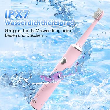 Електрична звукова зубна щітка JTF для дорослих, рожева – 5 режимів, 45 днів роботи, 8 насадок, IPX7, таймер, для подорожей. Преміум набір для сім'ї + скребок для язика