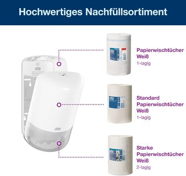 Tork 558000 Mini Roll Dispenser for M1 Wipes in Elevation Design / Wipe Dispenser for hygienic single-sheet dispensing in White, (W x H x D) 174 x 321 x 165 mm