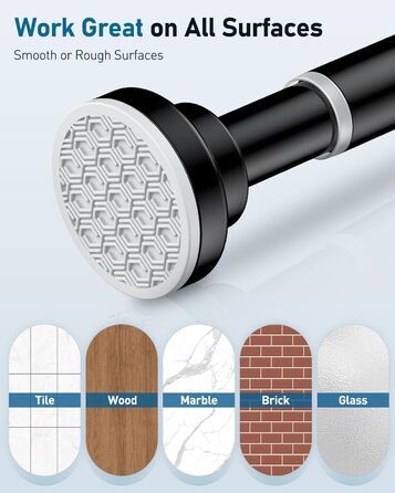 Штанга для душу Uniclife без свердління, 82–204 см, регульована, нержавіюча сталь, для ванної, вікна, шафи (чорна)