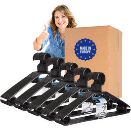 50 Плечиків для одягу з обертовими гачками на 360 градусів, перероблений пластик, чорного кольору, нековзні, економія місця, Made in EU, HLKauf-Block