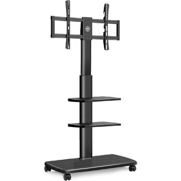 FITUEYES Rolling TV Stand with 3 Shelves - Adjustable Height & Swivel - Fits 32-70 Inch TVs (up to 40kg) - VESA 400x600 - White/Black